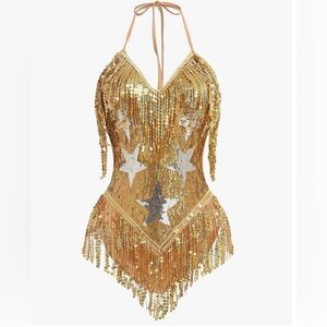 FYMNSI Women’s Sleeveless Sequins Tassel Bodysuit/Leotard- Size M- BNWOT